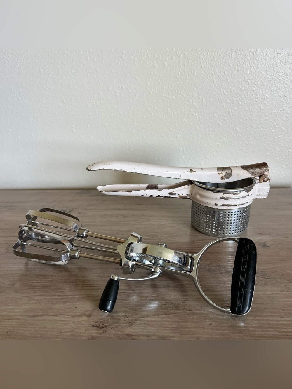 Vintage Metal Potato Ricer Ekco Best Egg Beater Rustic Antique Kitchen Gadgets